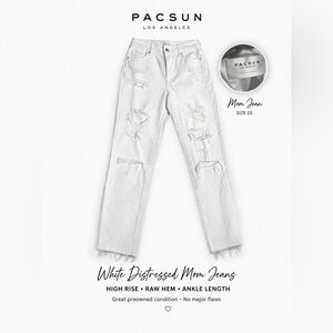 PacSun Mom Jeans Size 25 White Distressed High Rise Raw Hem Denim